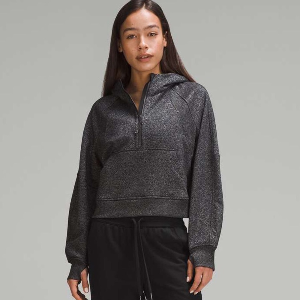 Lululemon Scuba Oversized Half-Zip Metallic Sparkle Hoodie Black/Silver Size M/L